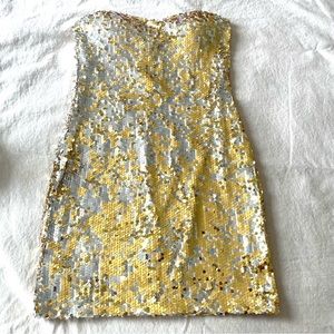 Gold and Silver Sequins sparkling Strapless Mini dress